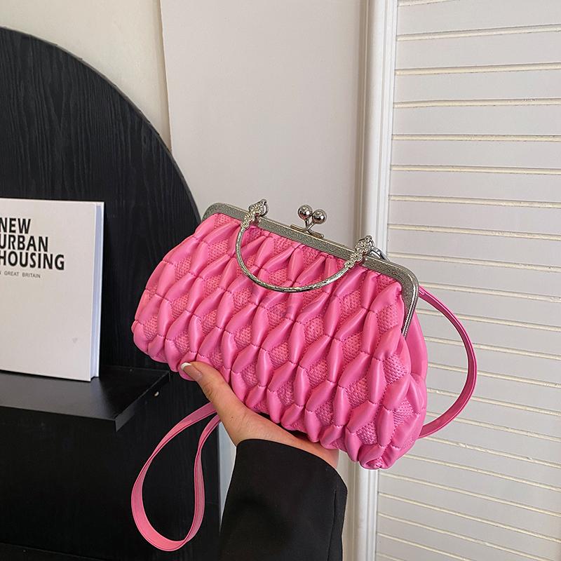 

Стеганая женская сумка Винтажные сумки-тоуты для женщин Элегантная офисная сумка Трендовая сумка через плечо Плиссированная роскошная дизайнерская сумка для женщин ярко-розовый