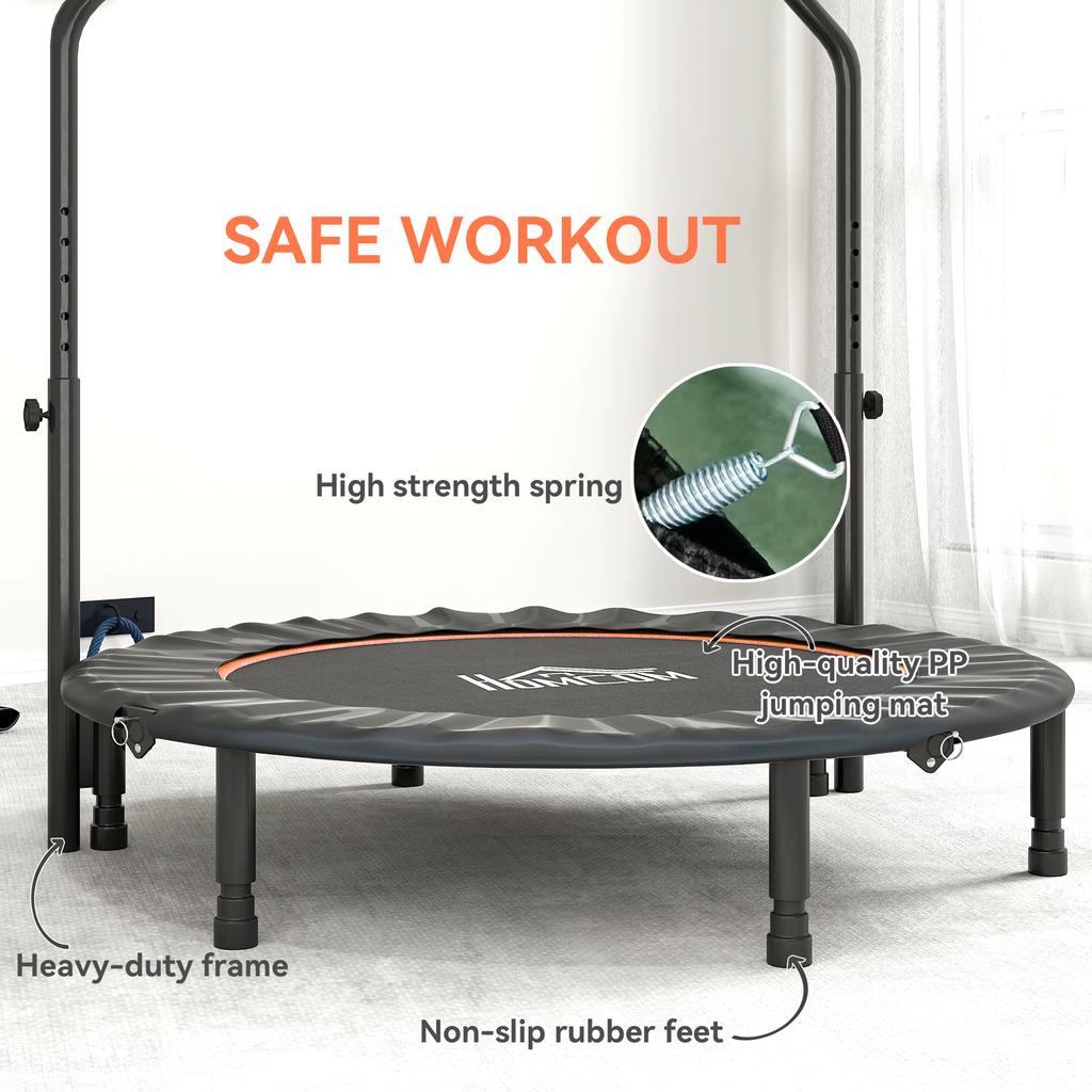 48" Foldable Mini Fitness Trampoline, with Adjustable Foam Handle, Orange