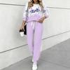 Women Floral Print Two Piece Outfit, Long Sleeve Crew Neck Top & Drawstring Jogger Pants Casual Tracksuit for Spring Autumn