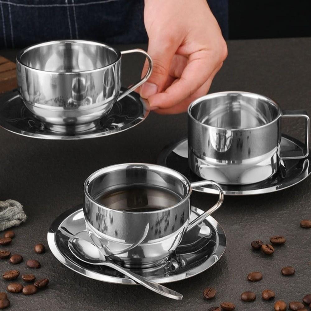 Stainless Steel Coffee Cup Set Double Wall Espresso Cup Portable Tea Cup  Office