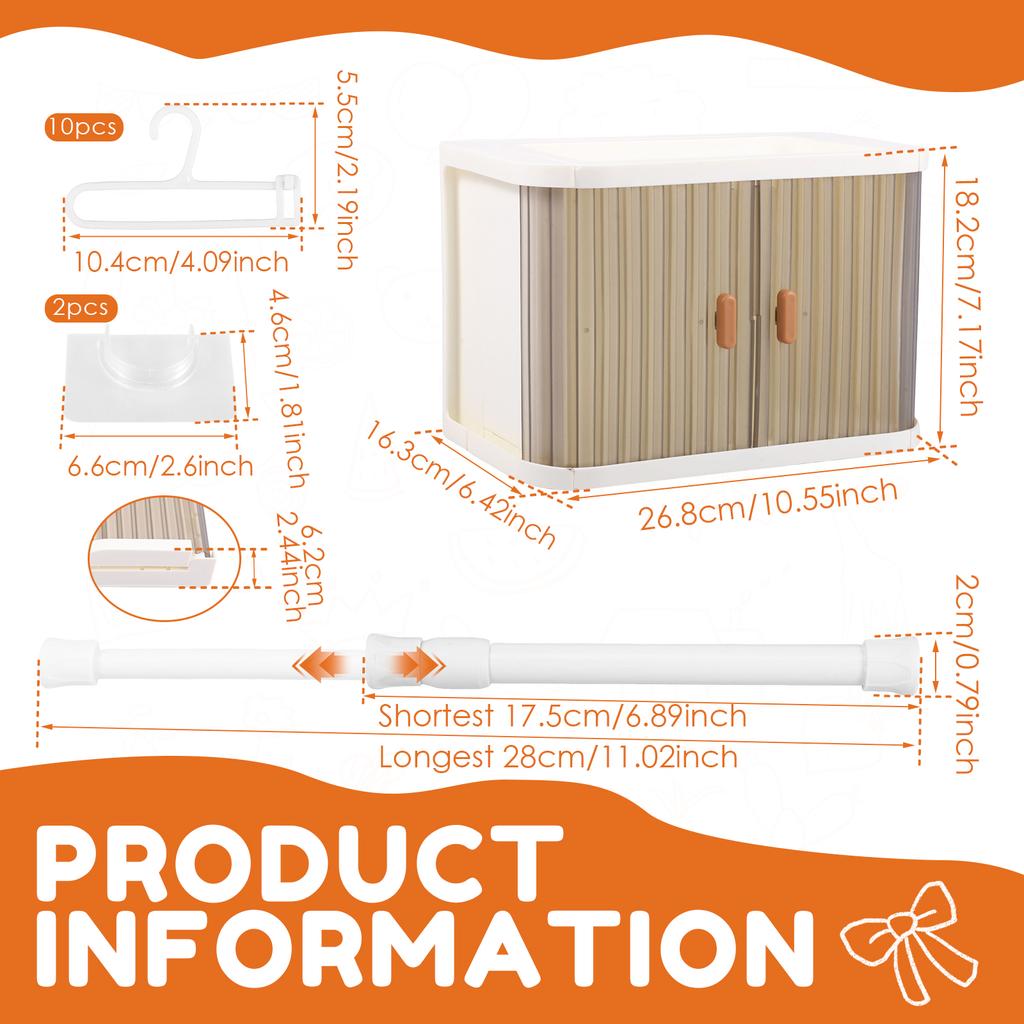Foldable Doll Wardrobe Storage Box 15/17cm Doll Clothes Dustproof Organizer Closet With10 Hangers and Display Shelf