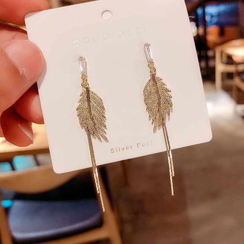 Trendy 925 Silver Tassel Leaf Earrings for Women - Long, Fashionable Design