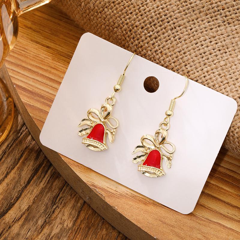 Christmas Santa Snowflake, Candy Cane, Bell, and Elk Earrings with Christmas Hat Design