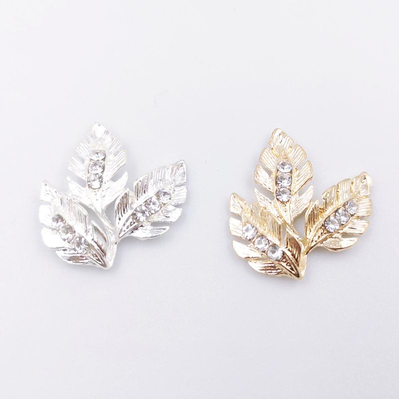 Engood 100Pcs Rhinestone Leaves Button Sewing Trim & Embellishments Craft Buckle for DIY Hair Bridal Headwear Decoration