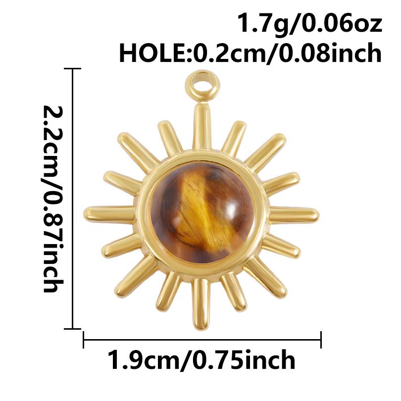 5pcs Real Natural Stone Tiger Eye Charm Sun Eye Oval Boho Pendant Gold Color Stainless Steel Pendants For Jewelry Making Finding