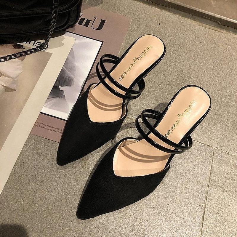 Fashion Elegant Woman Heeled Shoes Luxury Heel Shoe Striped Black Summer Women Sandals Fashion Designer Summer New 2024 High Slippers