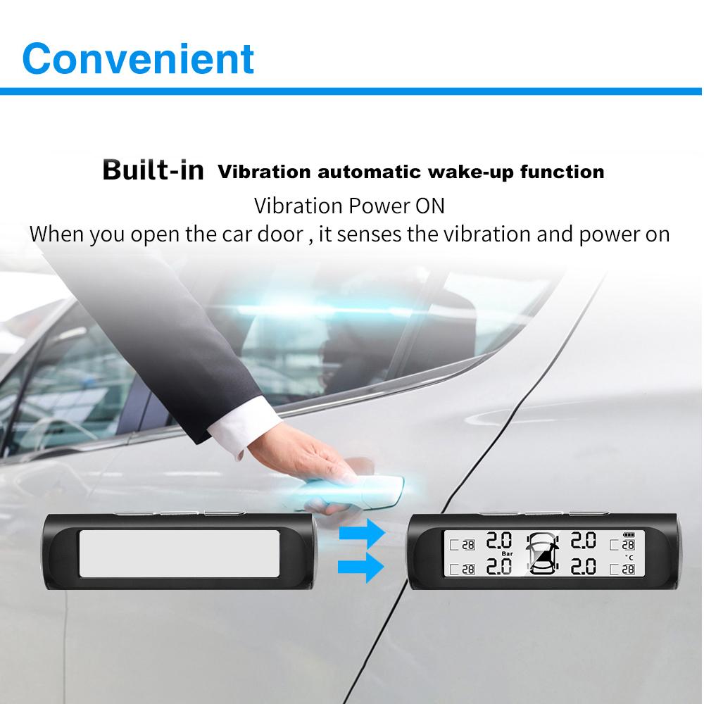 Solární snímač tlaku v pneumatikách TPMS Systém monitorování tlaku v pneumatikách automobilu s externími snímači 4 kol TMPS