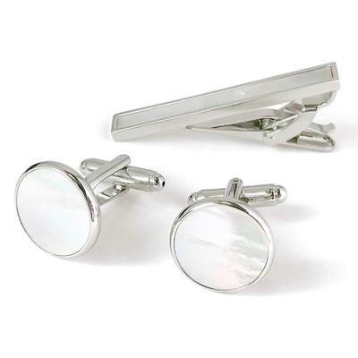 Mare Biz Cufflinks Tie Pin Set Stylish Simple Business Wedding Reception Present Gift Box Included Men's (Silver)