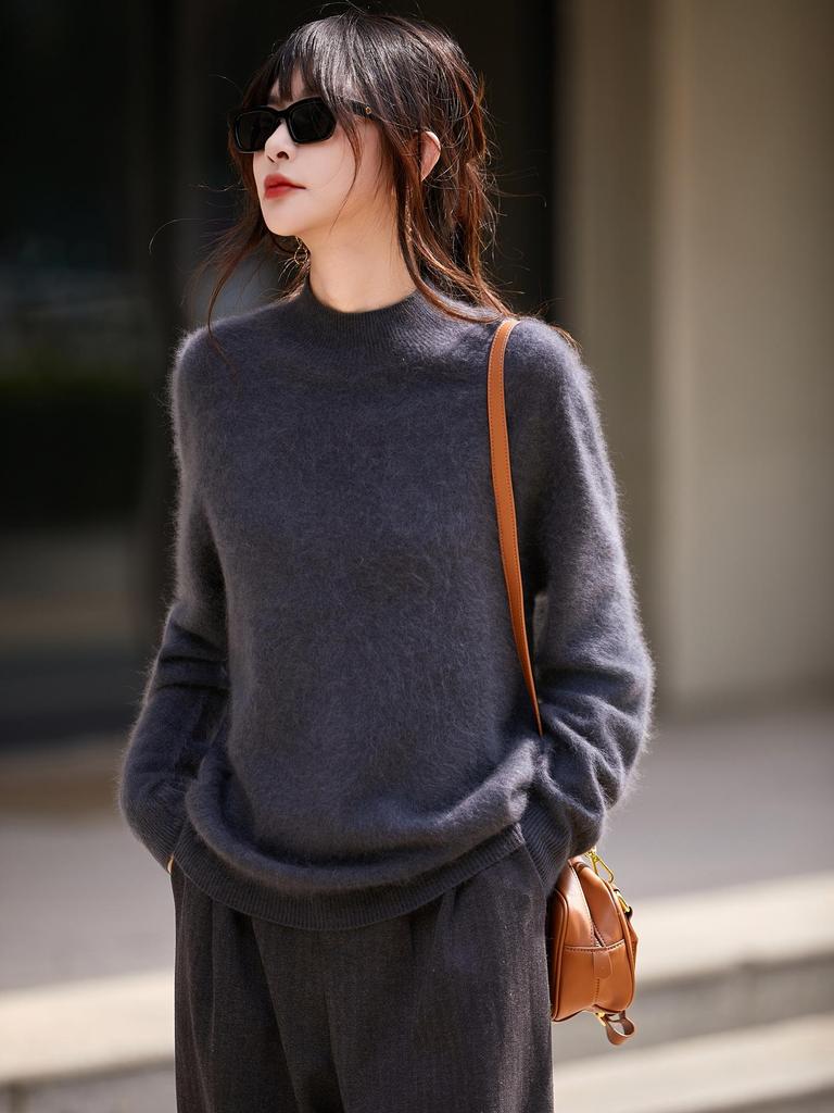 2025 Autumn/Winter Women's Seamless High Neck Wool Sweater - Versatile, Long Sleeve Knitwear