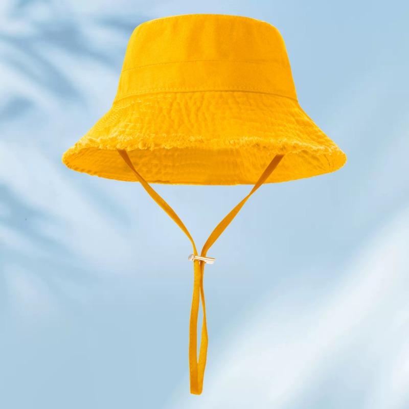 Raw edge cotton bucket hat embroidered female color visor, shopping sun protection hat