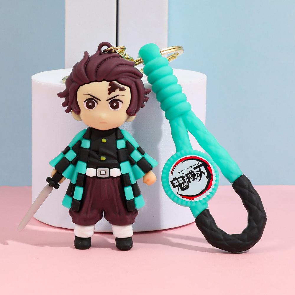 Demon Slayer Kimetsu No Yaiba Keychain Cartoon Anime Cute Kamado Tanjirou Nezuko Figure Keyring Bag Car Key Chain Model Toy Gift