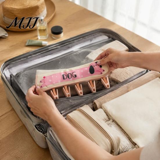 Dorm Room Clothing Hanger Fabric with Clips, Foldable Portable Laundry Drying Rack, Cute Cartoon Pattern Compact Hanging Organizer for Dormitory