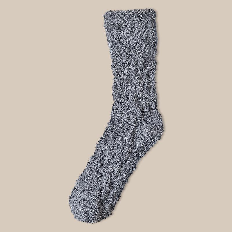 Couple's Coral Fleece Mid-Calf Terry Socks - Solid Color, Velvet Thickened for Winter Warmth & Cold Protection, Ideal for Home & Sleep.