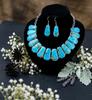 Bohemian Blue Turquoise Statement Necklace and Earrings Set Handmade Silver Plated Jewelry Set for Women Ethnic Tribal Style Jewelry
