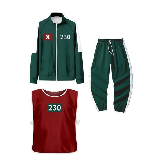 3 Pcs/Set Cosplay Costume Zip-up Sweatshirt Jacket Drawstring Pants with Vest Korean Game Tracksuit Set for Women Men Sports Running Gym