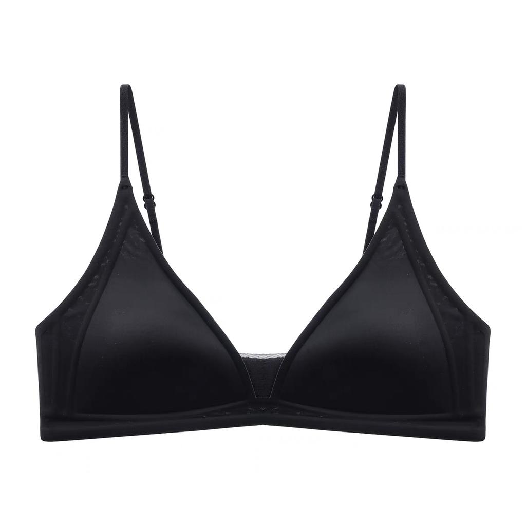 French deep V satin underwear women's small breasts gather, comfortable, high-end, thin shoulder straps, thin seamless triangular cup bra