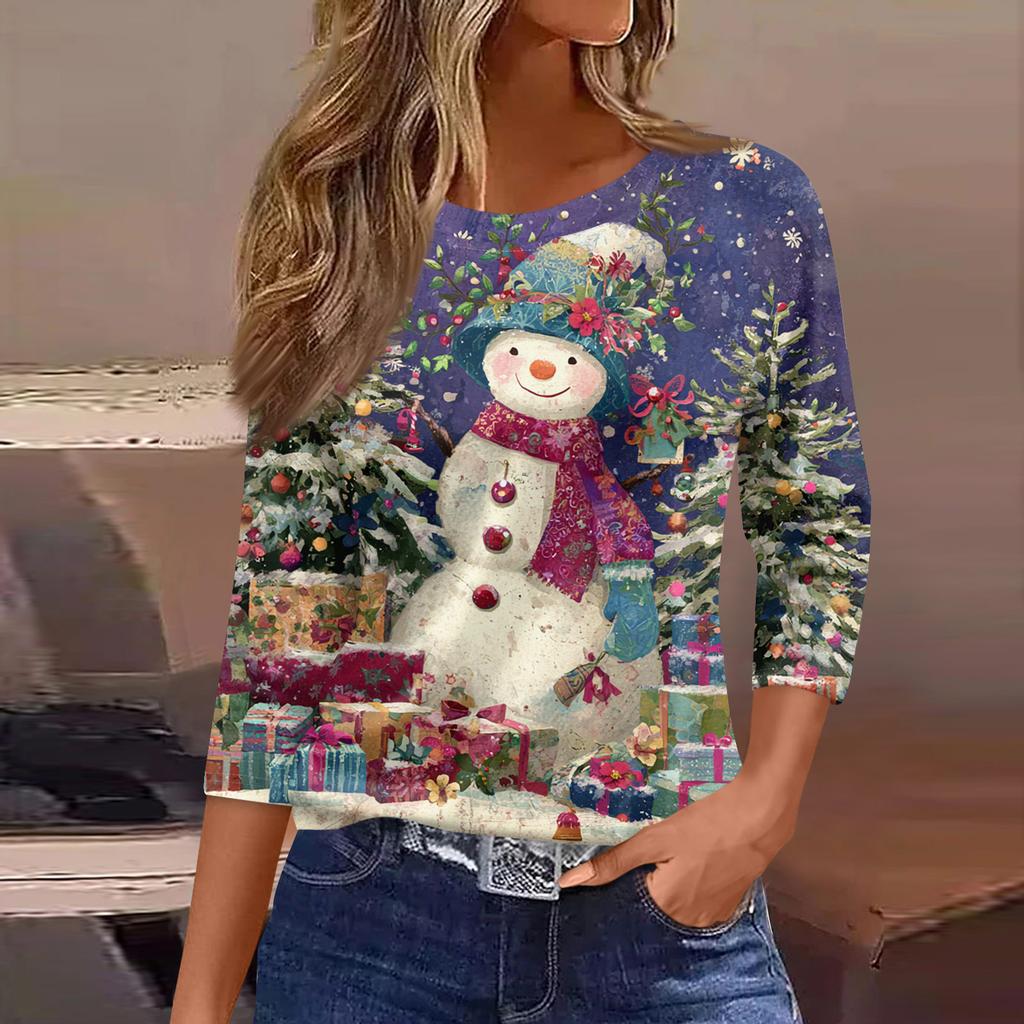 3/4 Sleeve Shirts For Women Print Graphic Tees Blouses Casual Plus Size Basic Tops Pullover