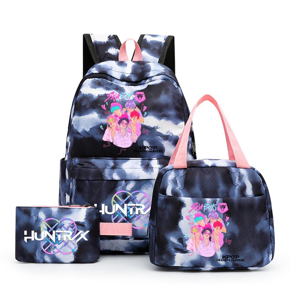 3Pcs/set Cartoon K-Pop Printed Backpack with Pencil Case Lunch Bag for Teenager Girl Boy Bookbag Kid Gift Large Capacity Waterproof Travel Bag