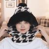 Houndstooth Pattern Plush Ski Mask Scarf Hat Breathable Neck Cover Face Cap  Camping