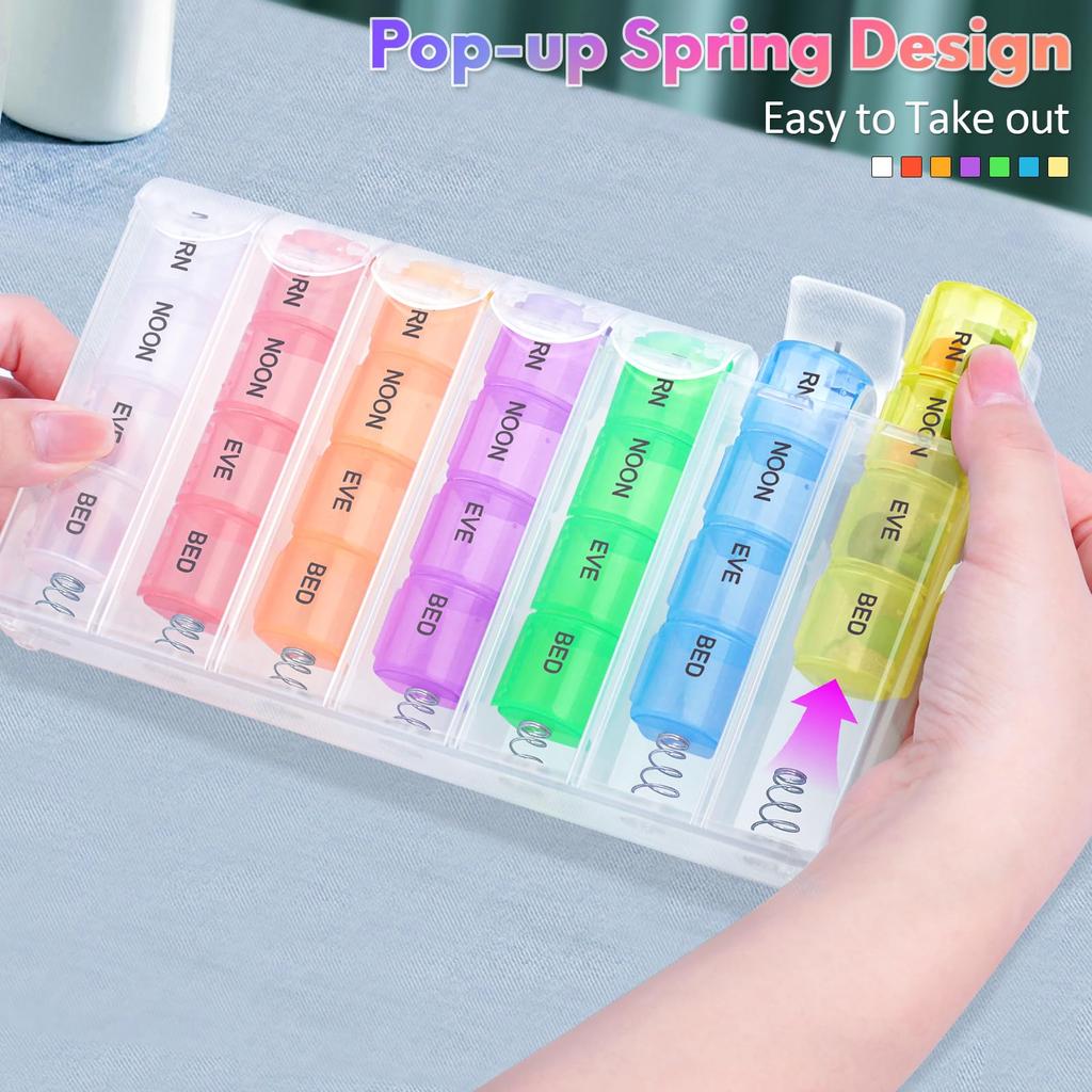 7 Day Pill Box Organiser 4 Times a Day, Weekly Tablet Box Travel Pill Organiser 28 Compartments