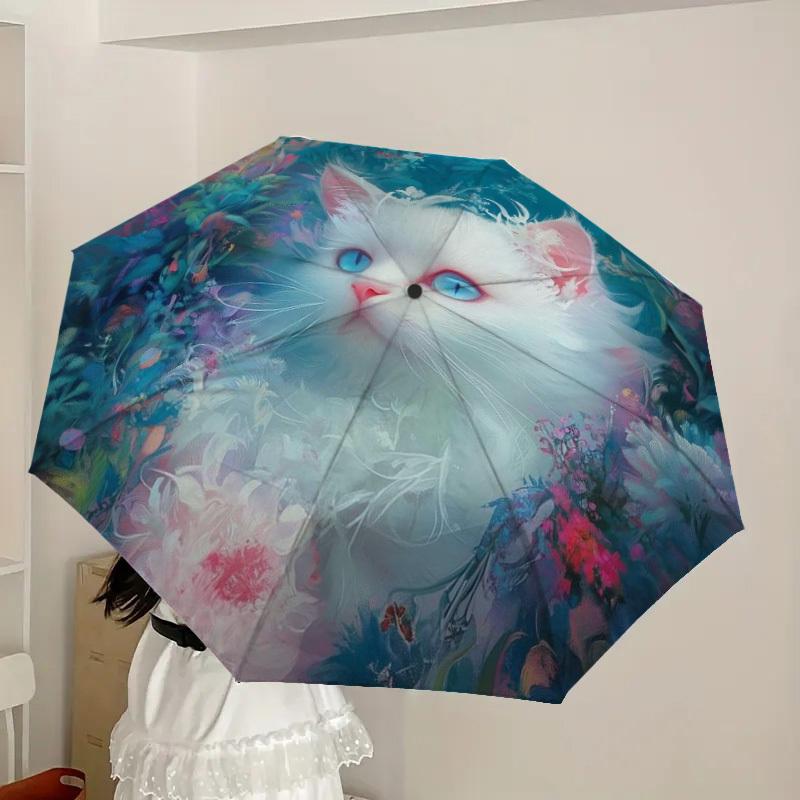 1pc Fantasy Floral Cat Portrait Umbrella with Plastic Handle,Suitable for All Seasons Home Travel Outdoor UmbrellaDD1611