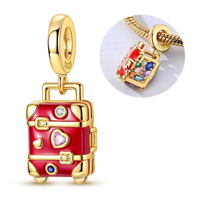 Original 925 Silver Charms Openable Matryoshka Dolls Suitcase Fit Bracelet Diy Fine Jewelry
