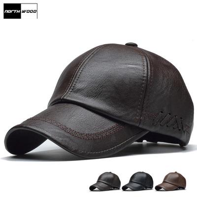 Lederkappe für Herren, solide Winter-Baseballmütze aus Pu-Leder, Marke Snapback Dad Hat