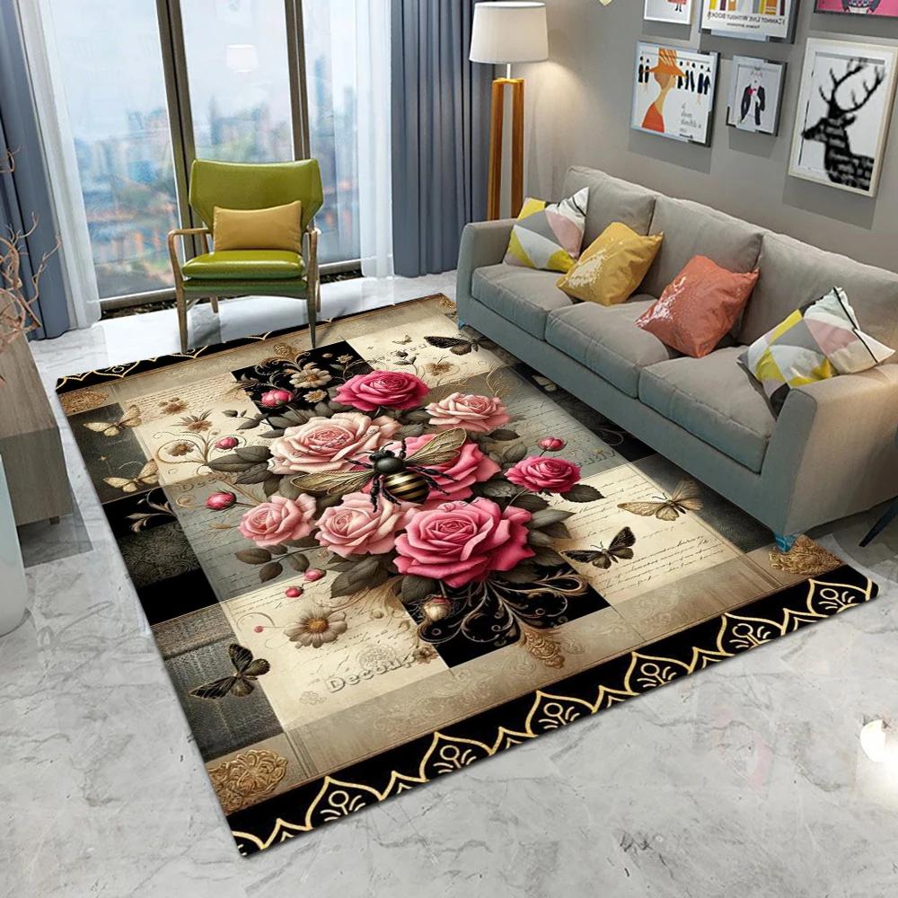 Garden Flower Art 3D Printed  Area Rug for Living Room Bedroom Home Decor Aesthetic Carpet Washable Floor Mat