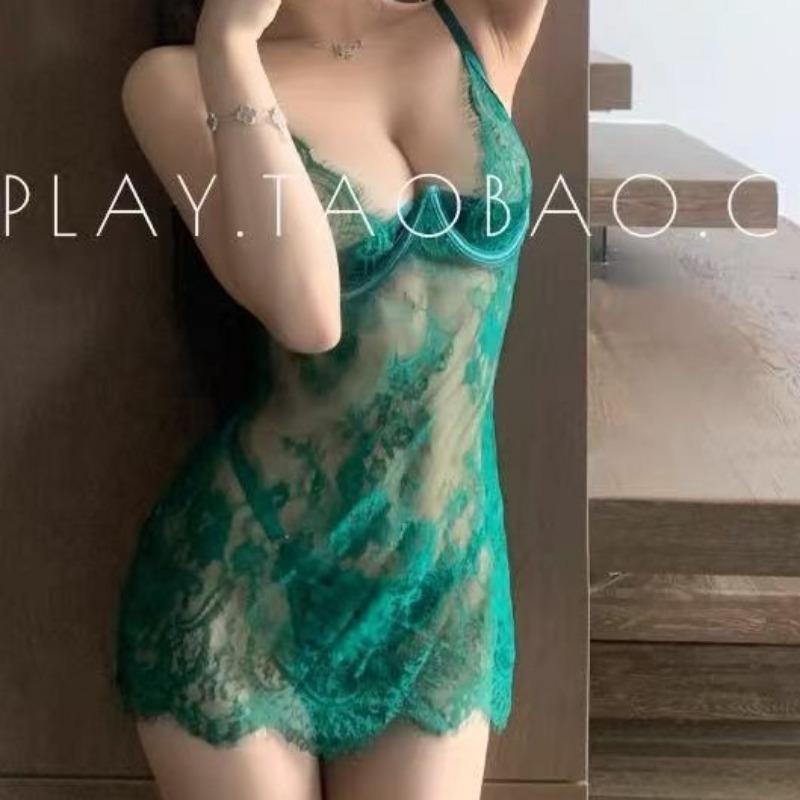 Sexy lace suspender nightgown high-end pure loungewear set sweet sexy women's pajamas