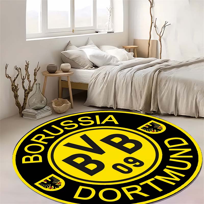 Tappeto Rotondo con Stampa dello Stemma del Club BVB 09 Dortmund Tappetino Antiscivolo Decorazione per la Casa per Tifosi di Calcio per Stanza dei Giochi