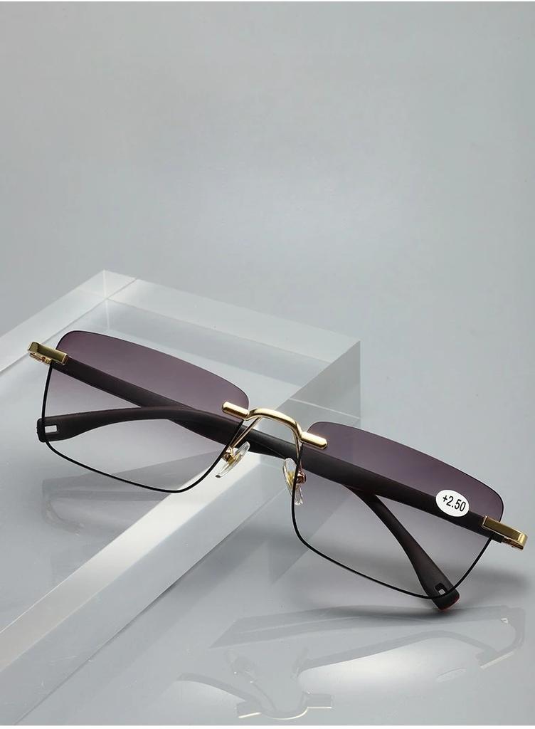 Trendy Rimless Reading Glasses for Men Women Fashion Frameless Rectangle Sun Glasses Retro Anti Blue Light Eyewear Diopter +3.5
