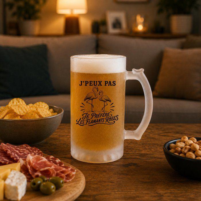 Chope de bière - PLANETEE - J'peux pas minimaliste - Givré - Verre trempé 470 ml - Avec anse