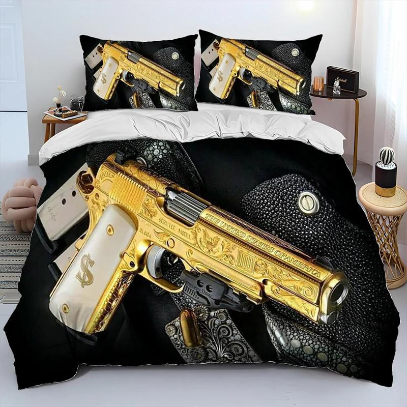 3D Rifle Revolver Cartridge Gun Comforter Bedding Set,Duvet Cover Bed Set Quilt Cover Pillowcase,King Queen Size Bedding Set
