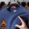 420g Heavyweight Cotton Men's Thickened Round Neck Velvet Hoodie – Solid Color Long Sleeve Winter Base Layer Shirt.