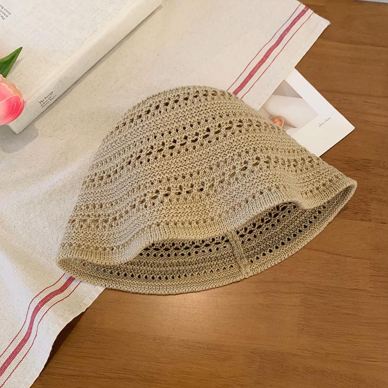 Solid Color Knitted Hollow Fisherman's Hat Children's Spring and Summer New Breathable Sunscreen Hat UV Protection Sun Hat