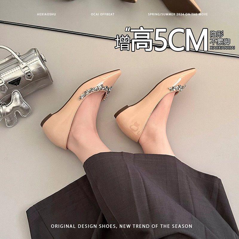 French rhinestone pointed head shallow mouth single shoes invisible 2025 temperament pointed small foot temperament spring not tired French