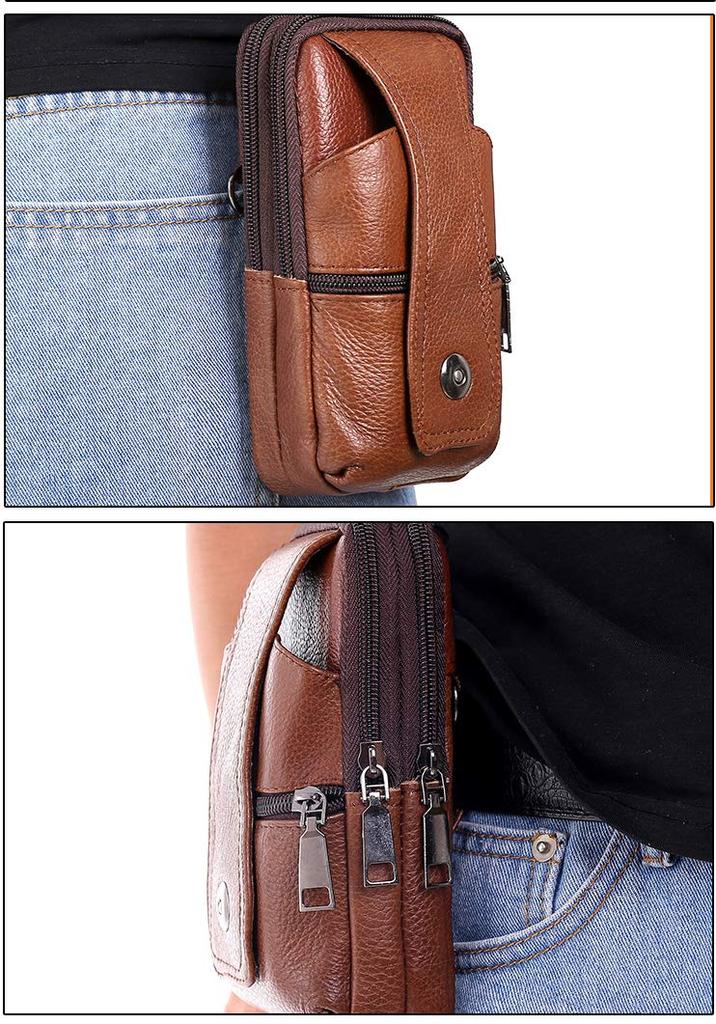 Smartphone Belt Gadget Genuine Travel Shoulder Vertical for Commuting Men's Pouch, Pouch, Pouch, Leather, Pouch, Bag, Lightweight, Design, (Brown)