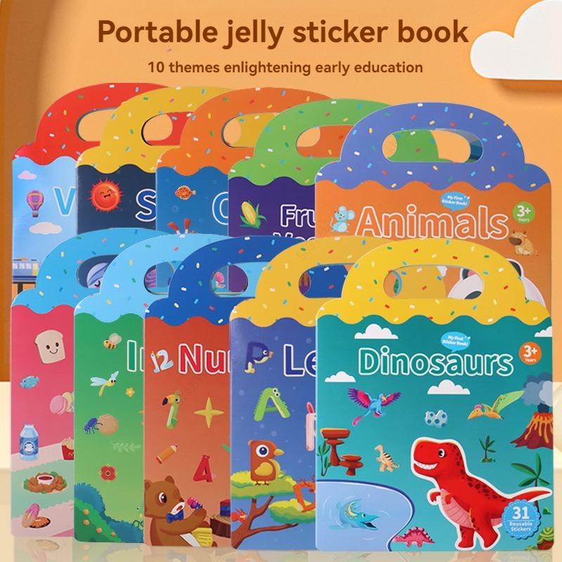 6 Styles Reusable Sticker Activity Pad,Stickers with Scene Backgrounds Educational Learning Travel Stickers Book Birthday Gifts