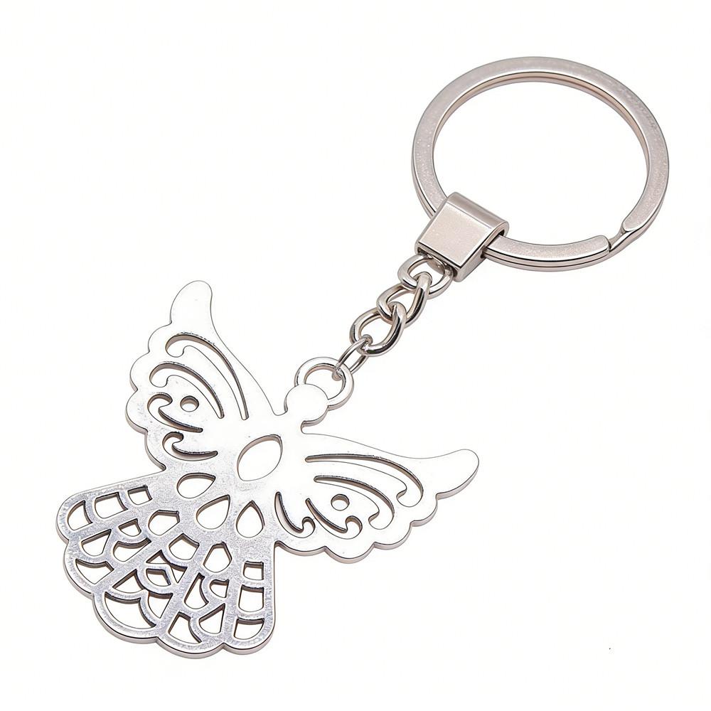 Filigree Angel Pendant Keychain Religious Spiritual Key Holder 30mm Ring