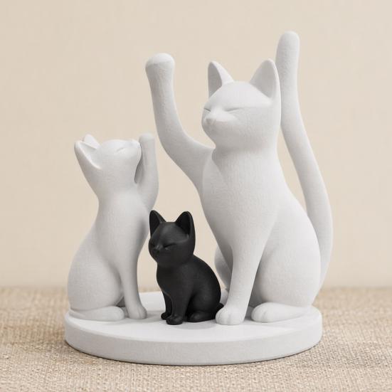 Yousheng Cute Cat Family Figurine, 3D Printed Cat Parents And Kitten Sculpture, Modern Tabletop Cat Ornament, Gift for Cat Lovers