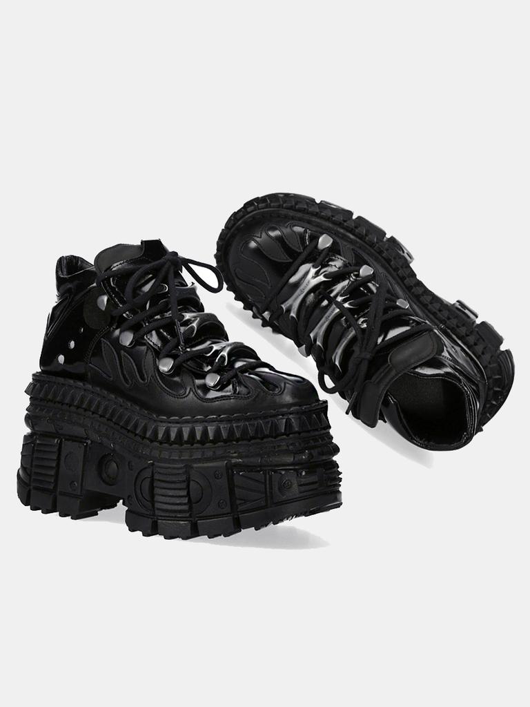 Women Gothic Metal Small Man Functional Wind High Top Millennium Spice Muffin Leather Lace-up Big Head Platform Shoes 10cm