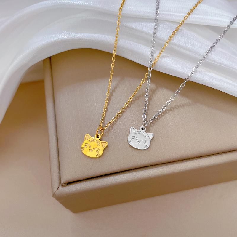 Smiley Face Cat Furnace Real Gold Cold Necklace Female Collarbone Chain With Jewelry