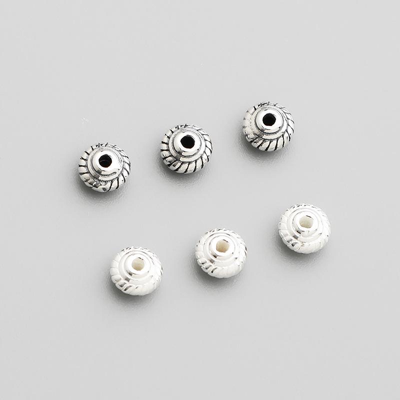 S925 Sterling Silber Streifen Fliegende Untertasse Perle für DIY Armbänder und Halsketten