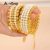 Dubai Luxury Elegant Pearls Bracelet 21k Gold Plated Multi Layer Fashion Cuff Bangles Saudi Women Wedding Party Jewelry