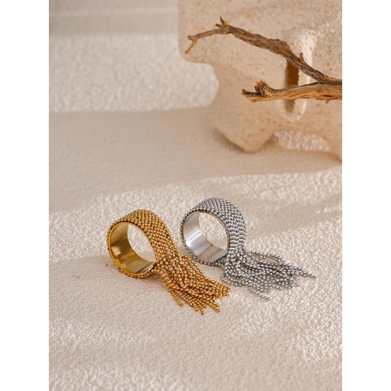 Eetit Statement Stainless Steel Chain Tassel Finger Ring Adjustable 18K PVD Plated High Quality Charm Stylish Golden Jewelry