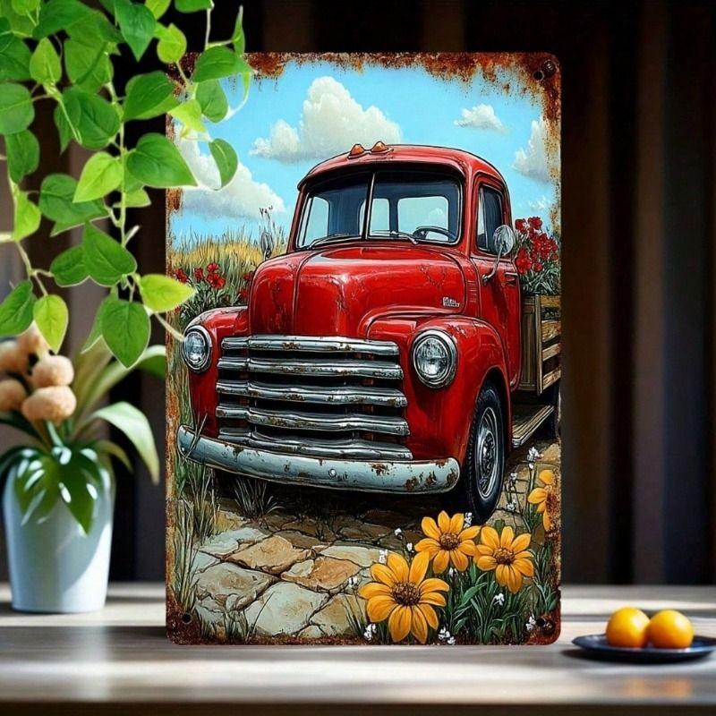 

Metal Wall Art Vintage Red Pickup Truck, Retro Garage Decor