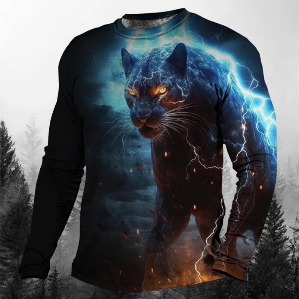 Cool Animal The Leopard 3d Print Men's O-Neck Long Sleeve T-shirt