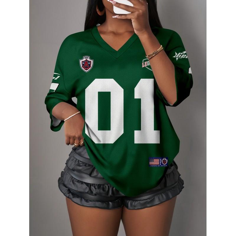 Womens V-Neck Short Sleeve T-Shirt With 3D Digital Print Loose Fit Casual Chic Top 2025