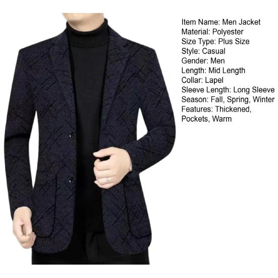 Jachetă pentru bărbați Guler răsturnat Buzunare cu mânecă lungă Cardigan gros și călduros, largi, de lungime medie, ocazional, stil business, pentru bărbați
