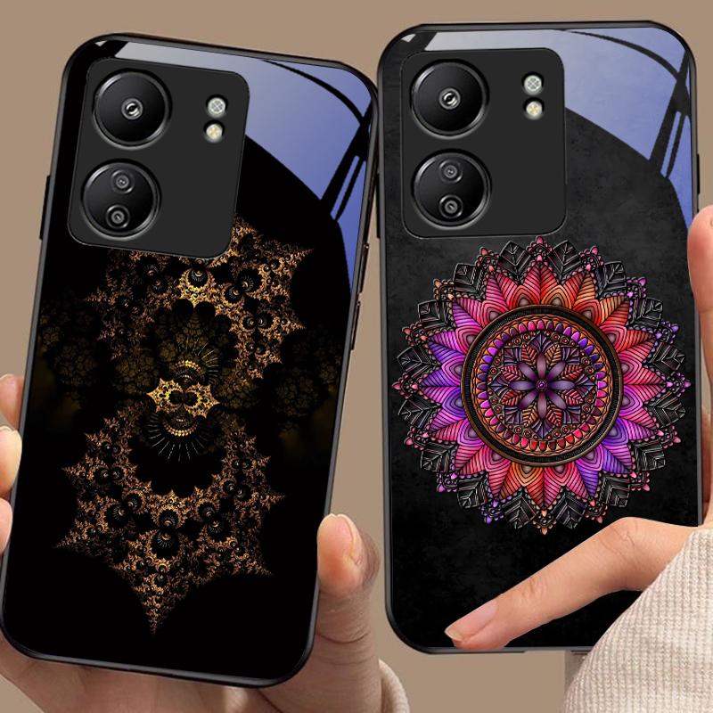 Leuchtender Schwarzer Lotus Für Xiaomi Redmi 13C Note13 12 Pro Plus 5G Note 9 13T Pro POCO X6 F5 F6 Schwarze Handyhülle aus gehärtetem Glas